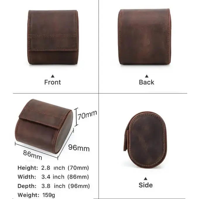 Coffee Genuine Leather Single Watch Roll Case for Men - Image 5