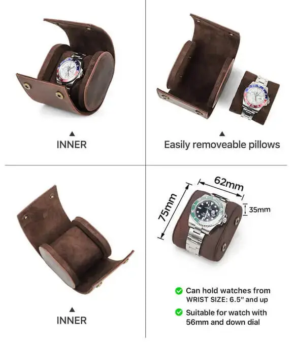 Coffee Genuine Leather Single Watch Roll Case for Men - Image 6