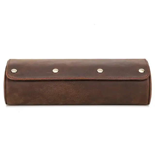 Coffee Genuine Leather Watch Roll Travel Case For 3 Watches - Image 8
