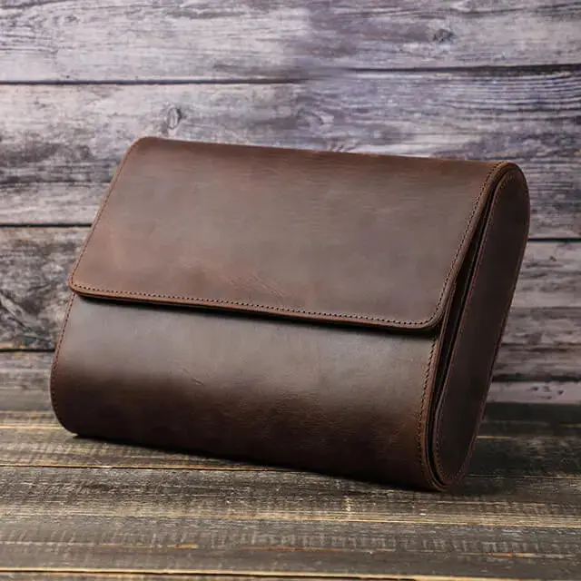 Coffee Genuine Leather Watch Roll Travel Case For 6 Watches - Image 4
