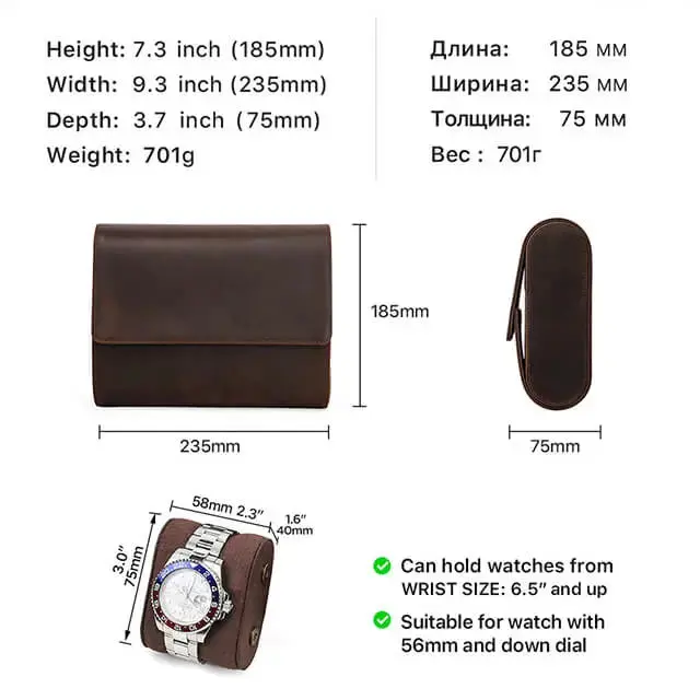 Coffee Genuine Leather Watch Roll Travel Case For 6 Watches - Image 6