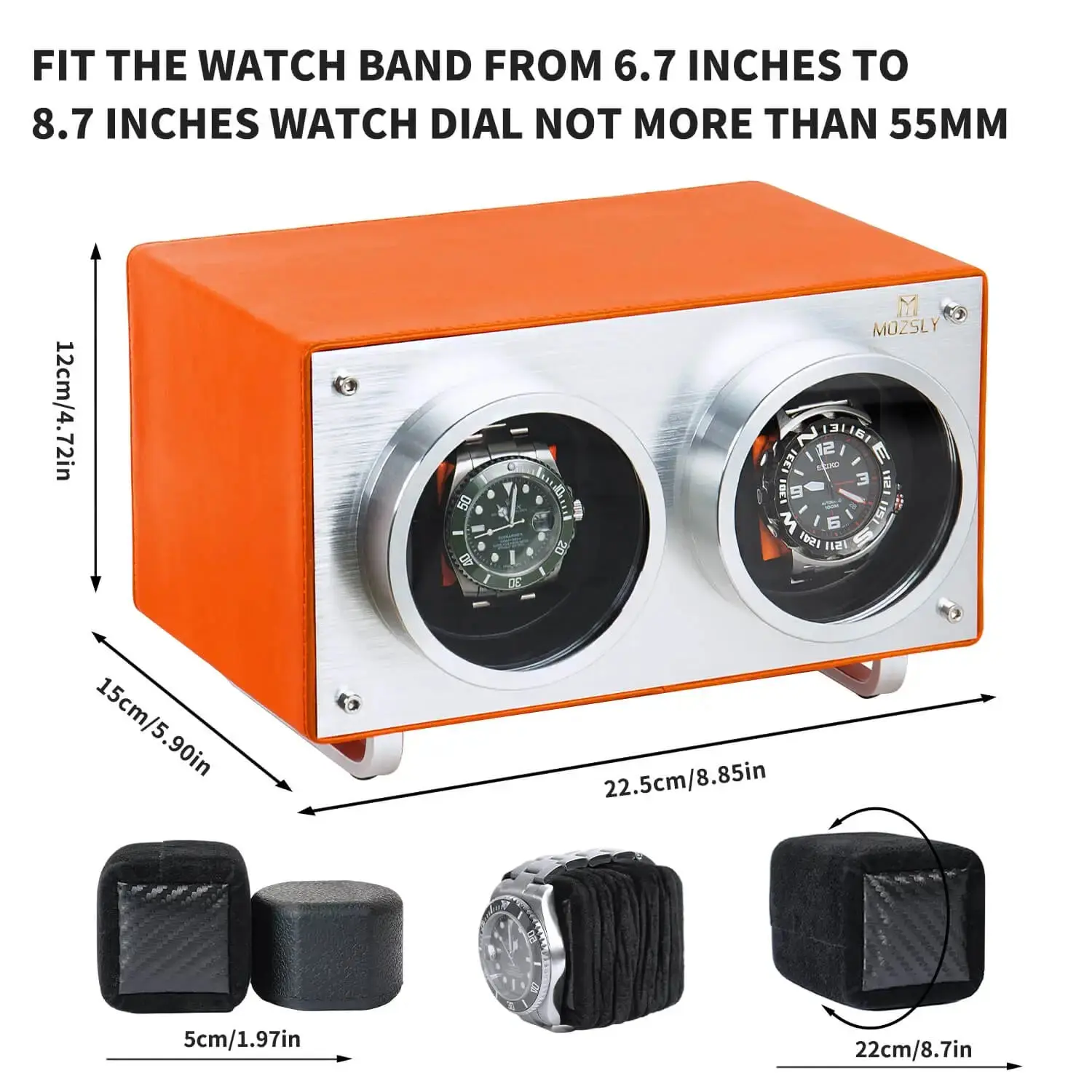 MOZSLY® Double Watch Winder -Orange Leather - Image 3
