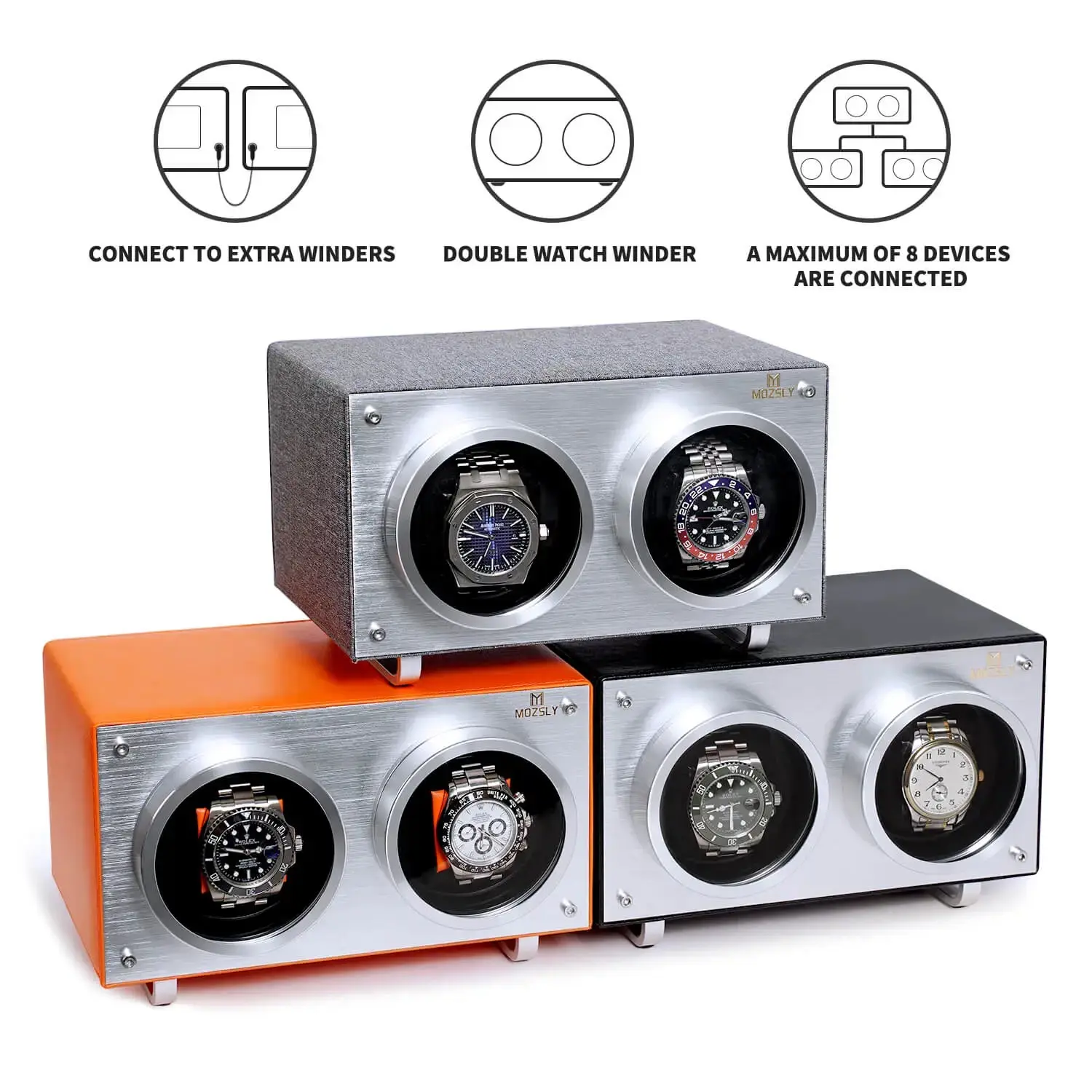 MOZSLY® Double Watch Winder -Orange Leather - Image 4