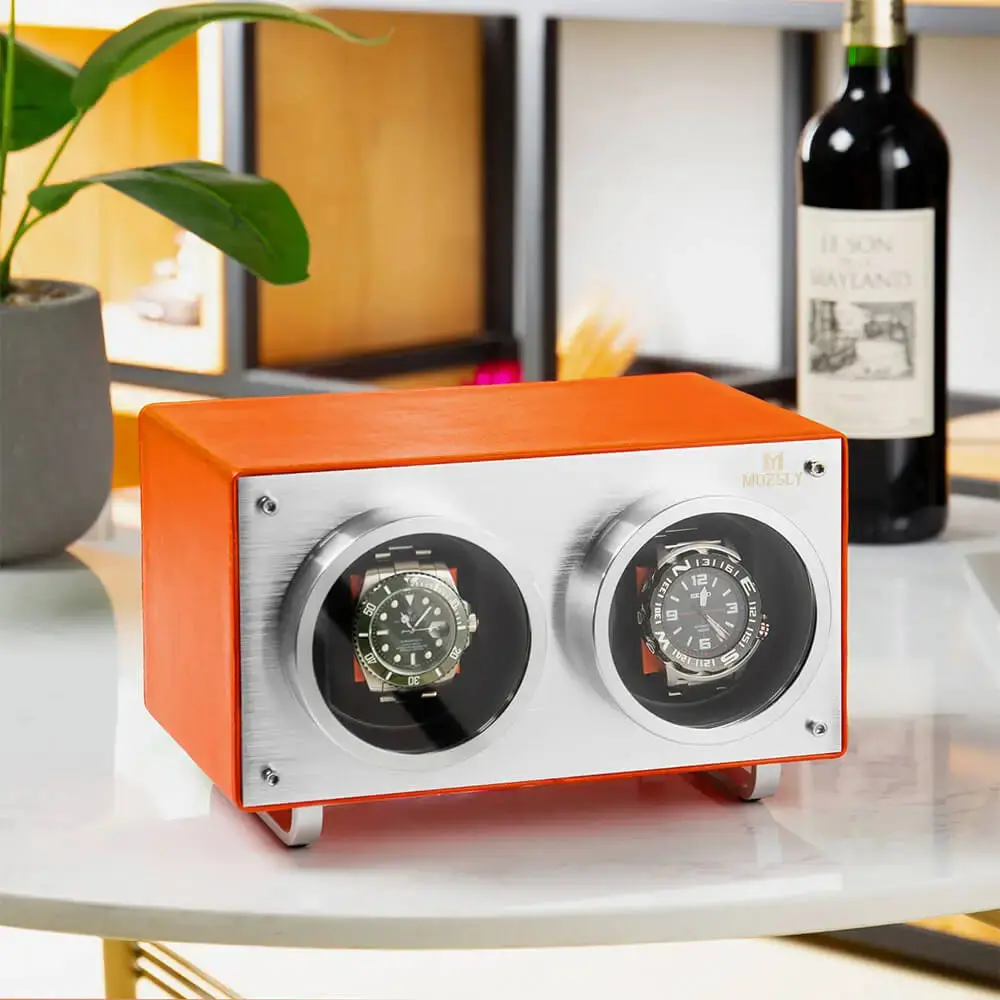 MOZSLY® Double Watch Winder -Orange Leather - Image 6