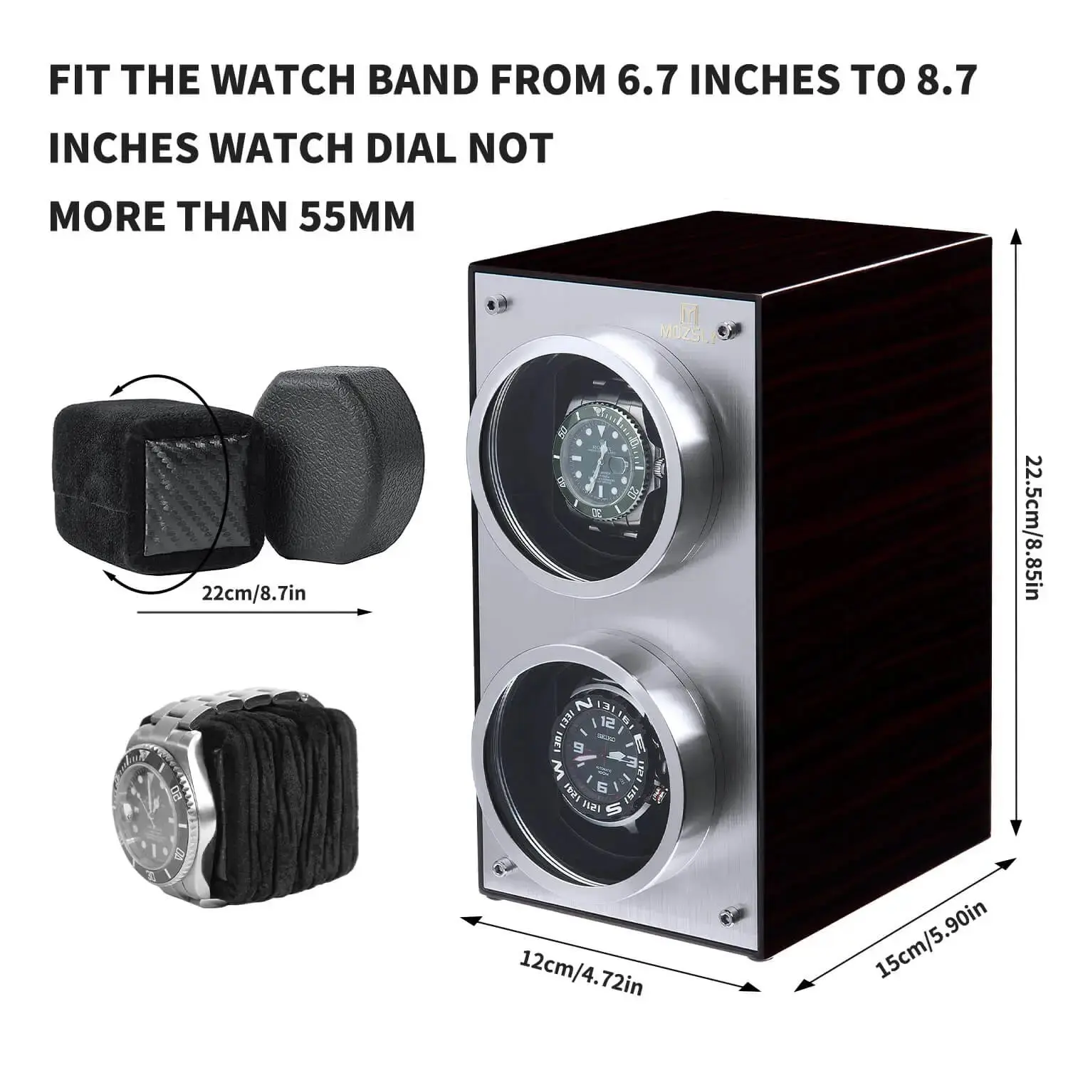 MOZSLY® Double Watch Winder - Red Wood Box Piano Paint - Image 3