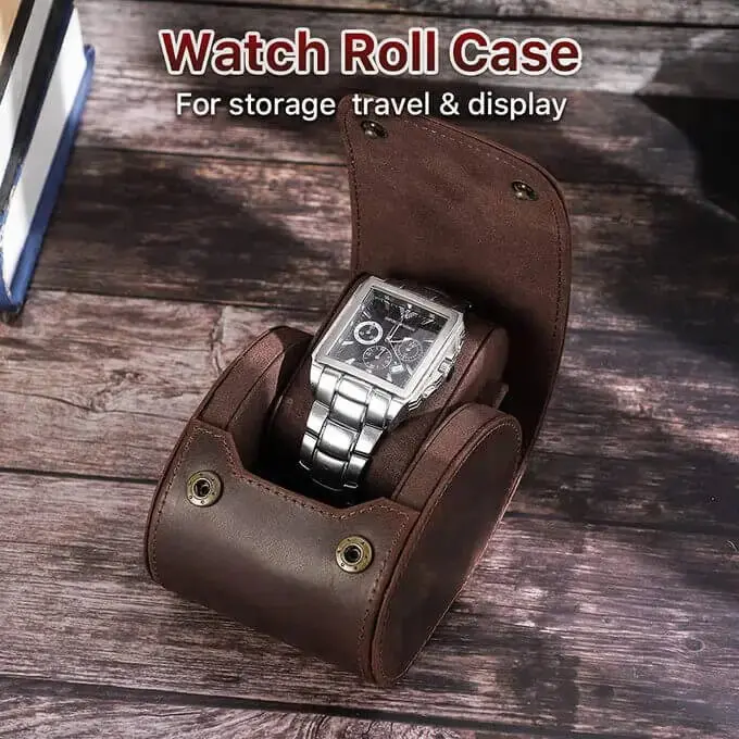 Genuine Leather Ellipse Watch Roll Travel Case For 1 Watches - Image 3