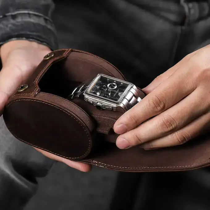 Genuine Leather Ellipse Watch Roll Travel Case For 1 Watches - Image 4