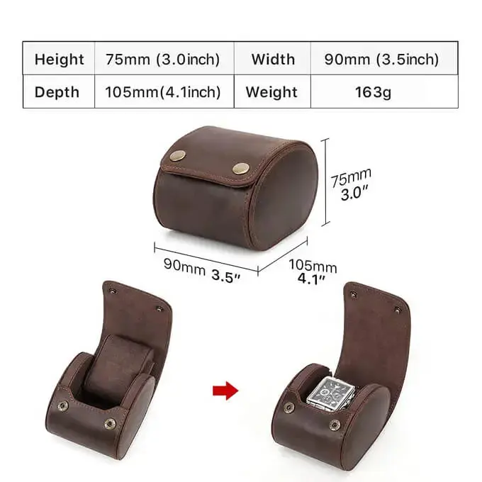 Genuine Leather Ellipse Watch Roll Travel Case For 1 Watches - Image 5