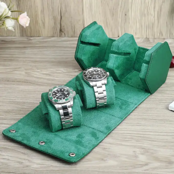 Green Leather Watch Case for Men Watch Roll Travel  Display-2 Slots - Image 4
