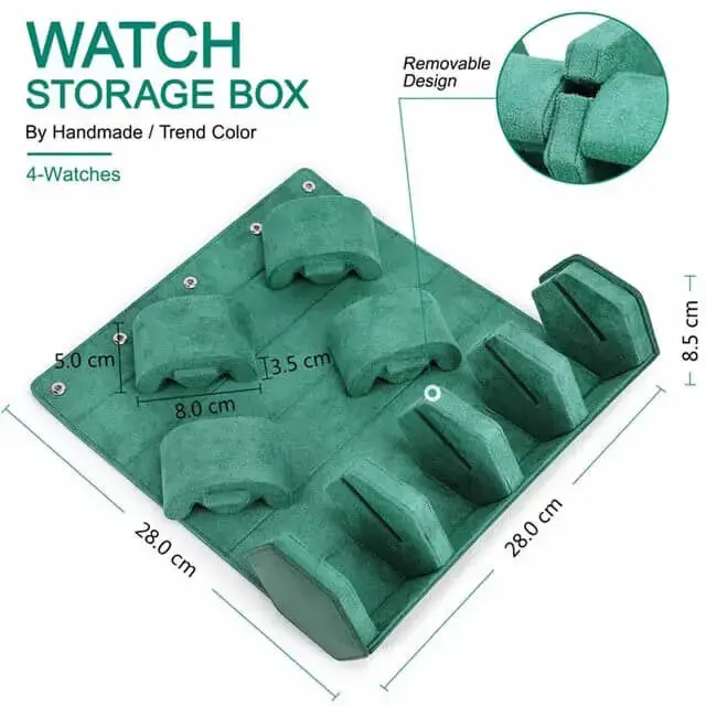 Leather Man Travel Watch Case Roll Organizer Classic Green-4 Slot - Image 3