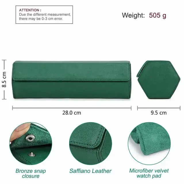 Leather Man Travel Watch Case Roll Organizer Classic Green-4 Slot - Image 4