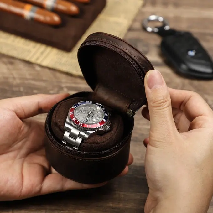 Single Genuine Leather Luxury Portable Watch Travel Roll - Image 4