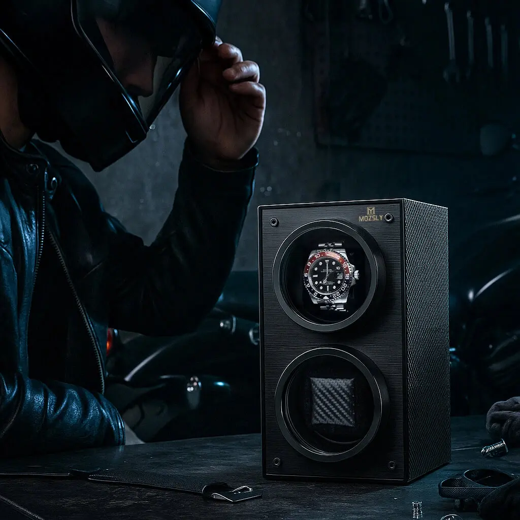 MOZSLY® Black Knight Double Watch Winder -Black Carbon Brazed Piano Paint - Image 7