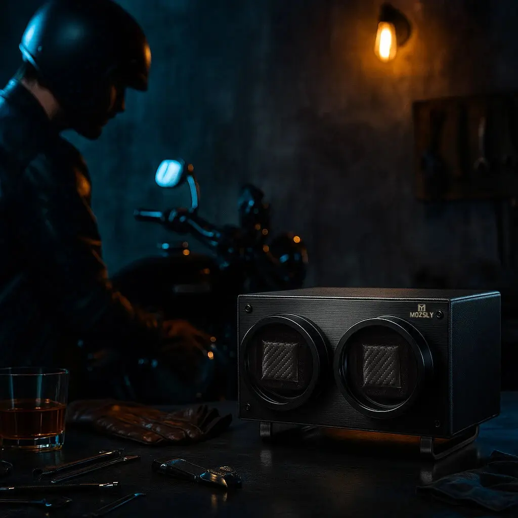 MOZSLY® Black Knight Double Watch Winder - Black Leather - Image 8