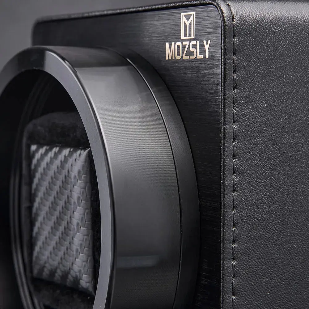 MOZSLY® Black Knight Single Watch Winder - Black Leather - Image 3