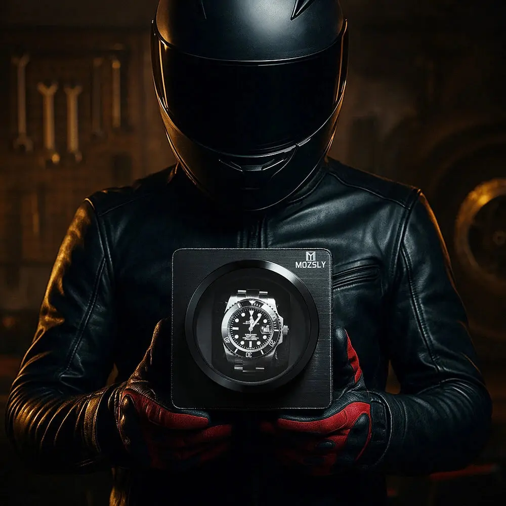 MOZSLY® Black Knight Single Watch Winder - Black Leather - Image 7