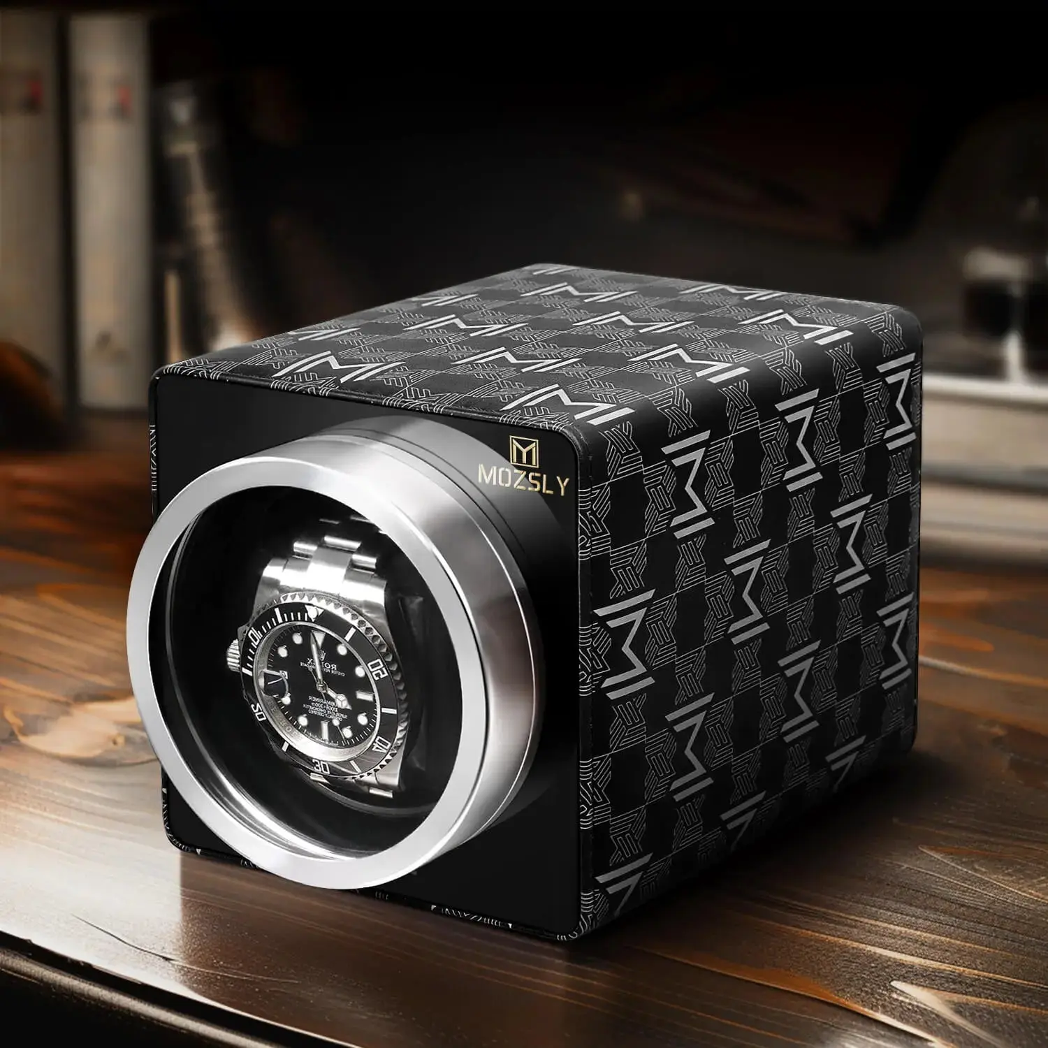 MOZSLY® Single Watch Winder - Black Retro Prints - Image 5