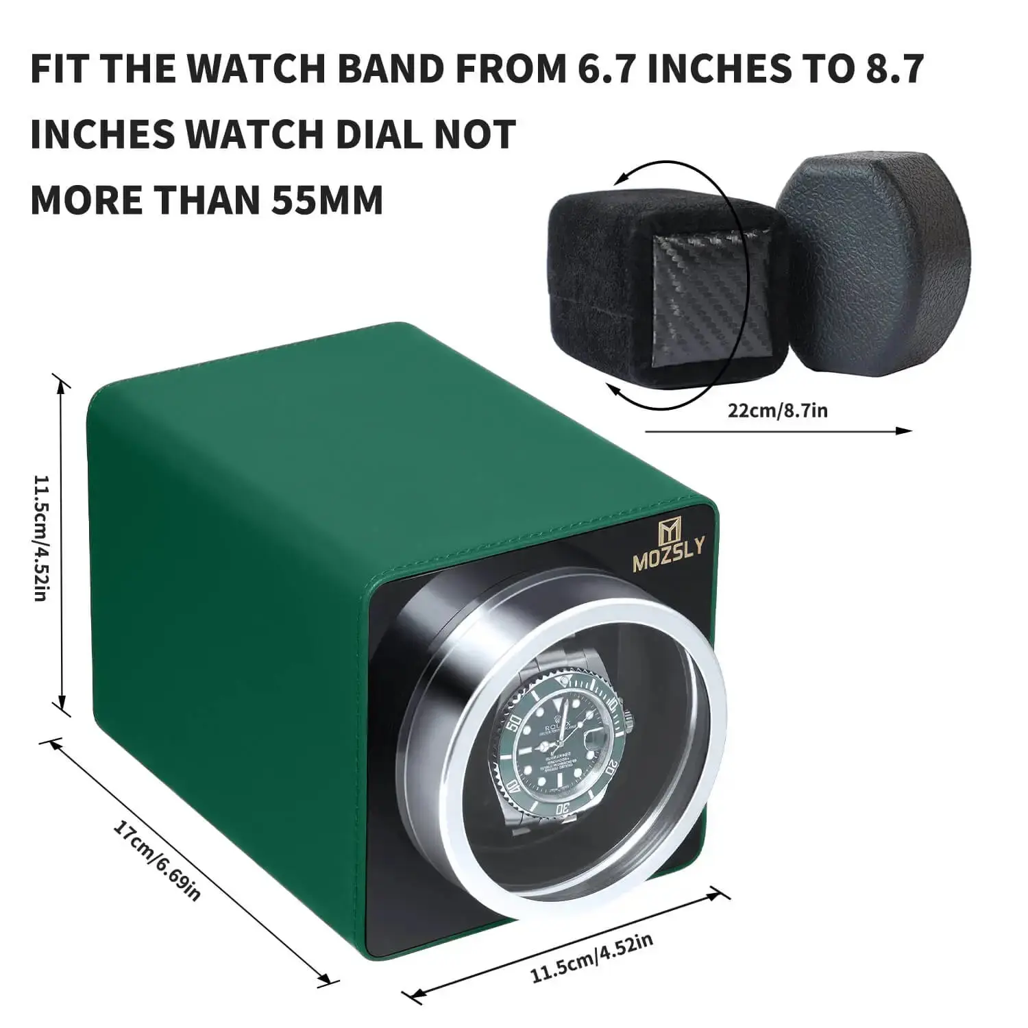 MOZSLY® Single Watch Winder - Green Leather - Image 3