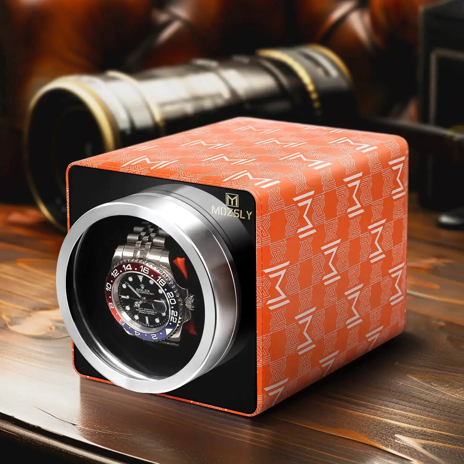 MOZSLY® Single Watch Winder - Orange Retro Prints - Image 6