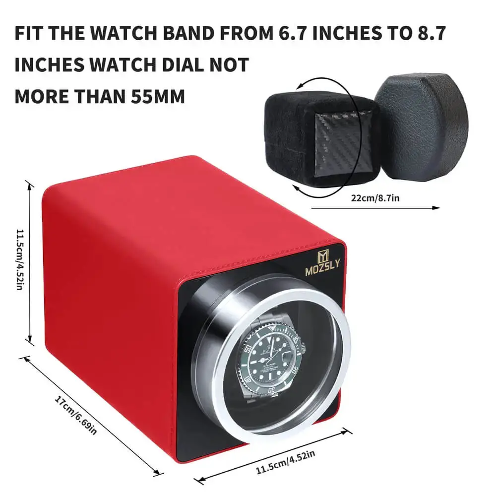 MOZSLY® Single Watch Winder - Red Leather - Image 3