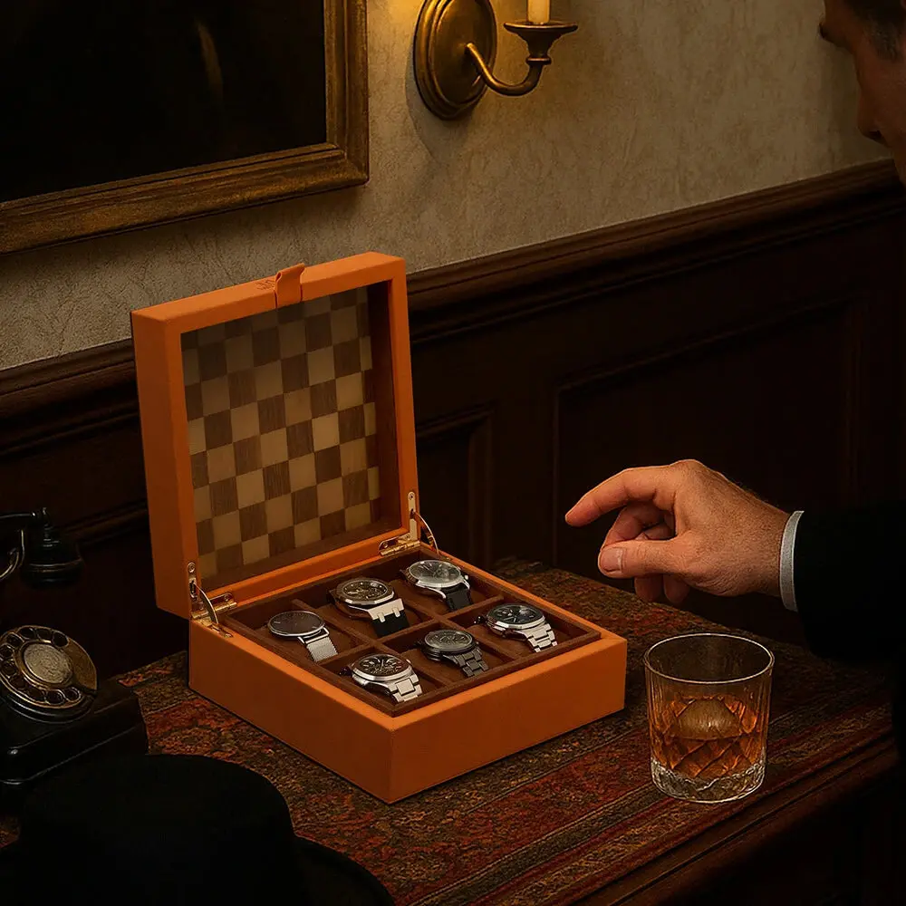 MOZSLY Luxury 6 Watch Storage Box – Seville Glow Orange (Artist’s Series) - Image 7