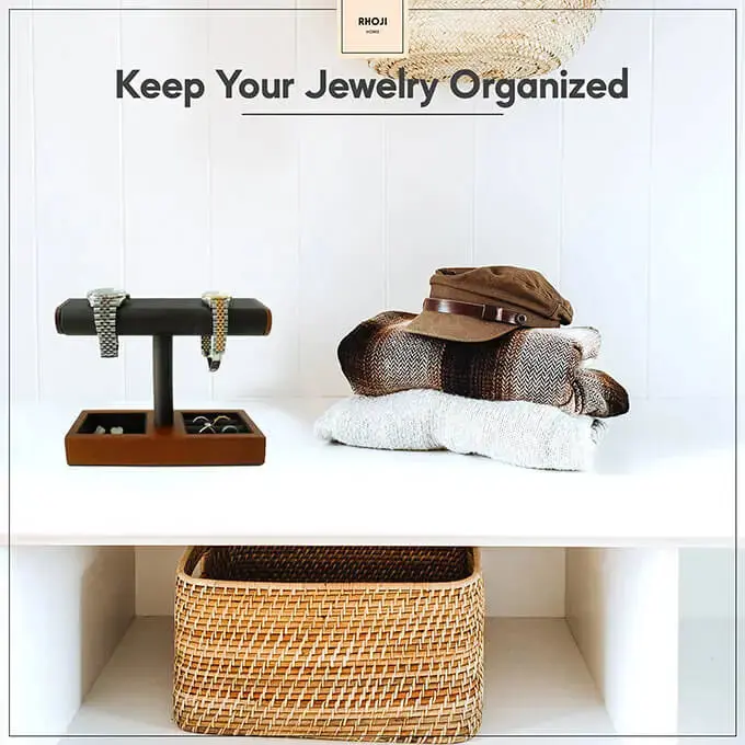 MOZSLY Solid Wood Watch Display Stand Jewelry Storage Gray - Image 4