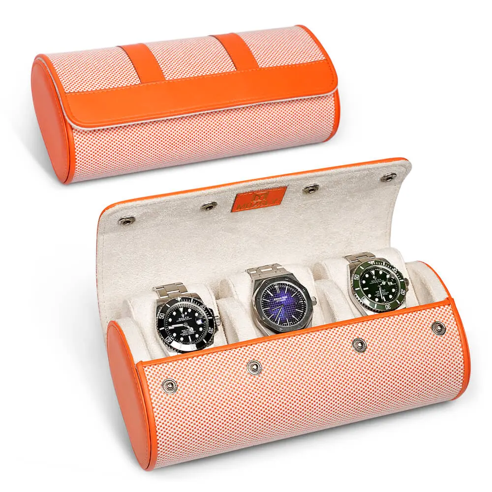 MOZSLY Travel Watch Roll for 3 Watches-Elegant Orange-White - Image 3