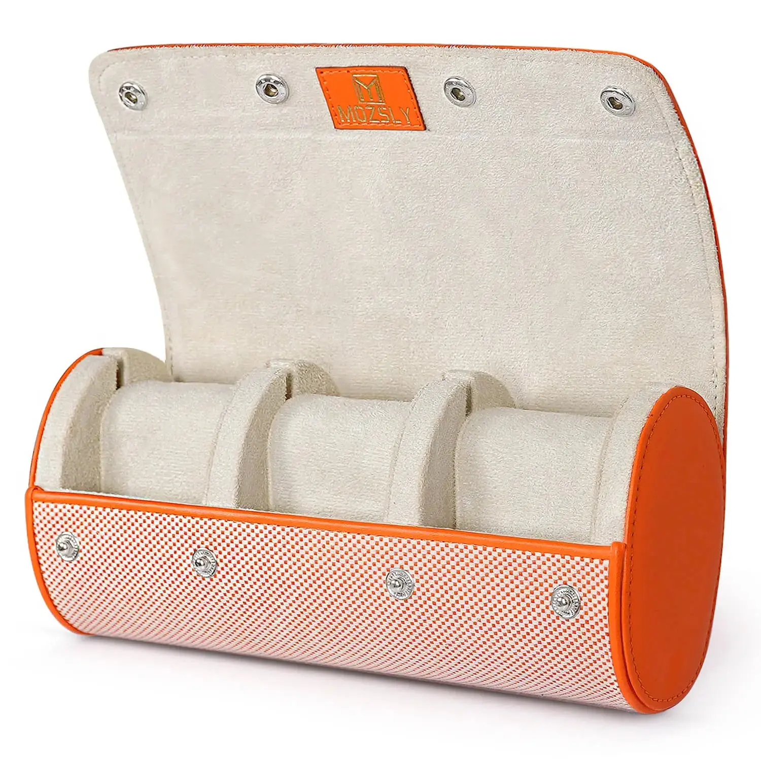 MOZSLY Travel Watch Roll for 3 Watches-Elegant Orange-White - Image 6