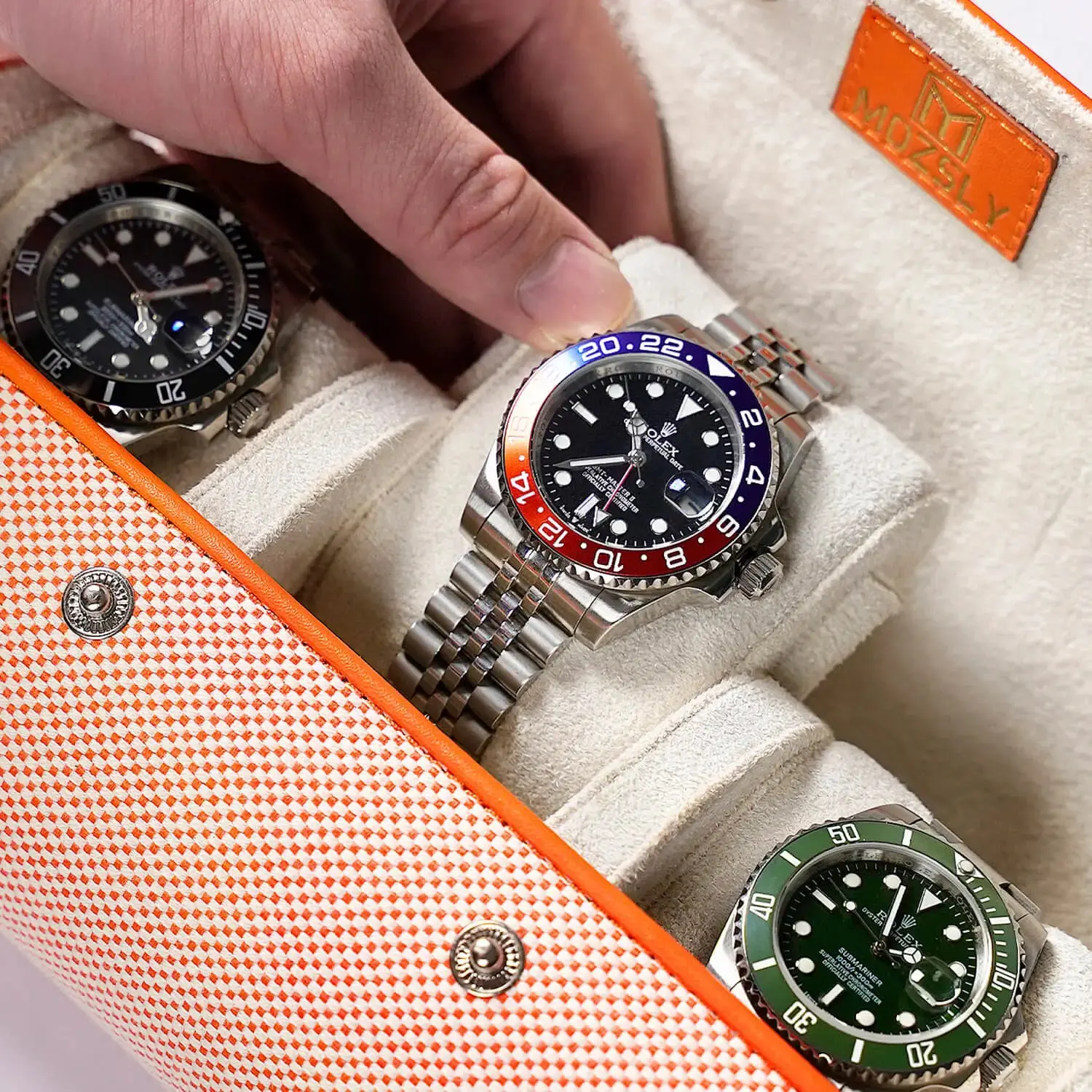 MOZSLY Travel Watch Roll for 3 Watches-Elegant Orange-White - Image 7
