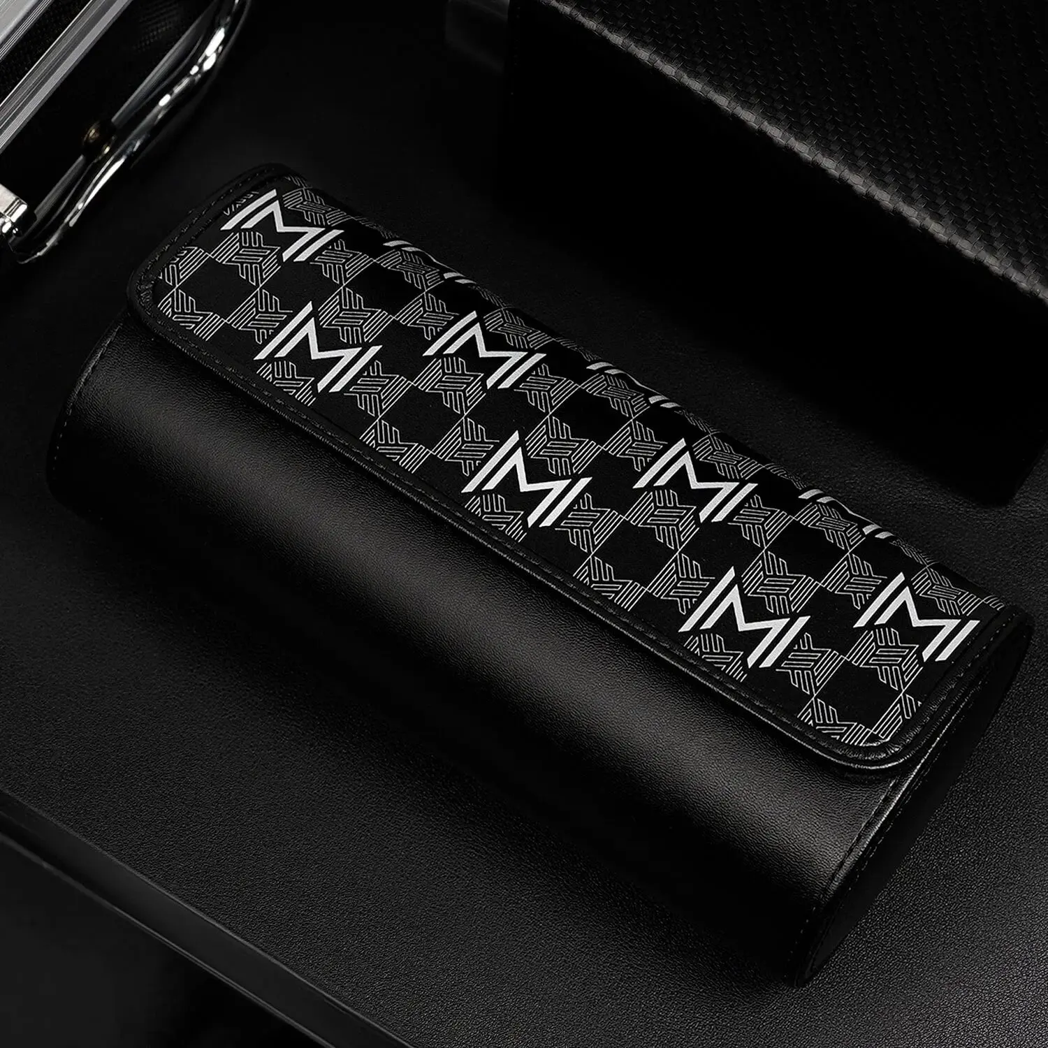 MOZSLY Watch Roll Travel Case 3 Slots - Black Retro Prints - Image 7