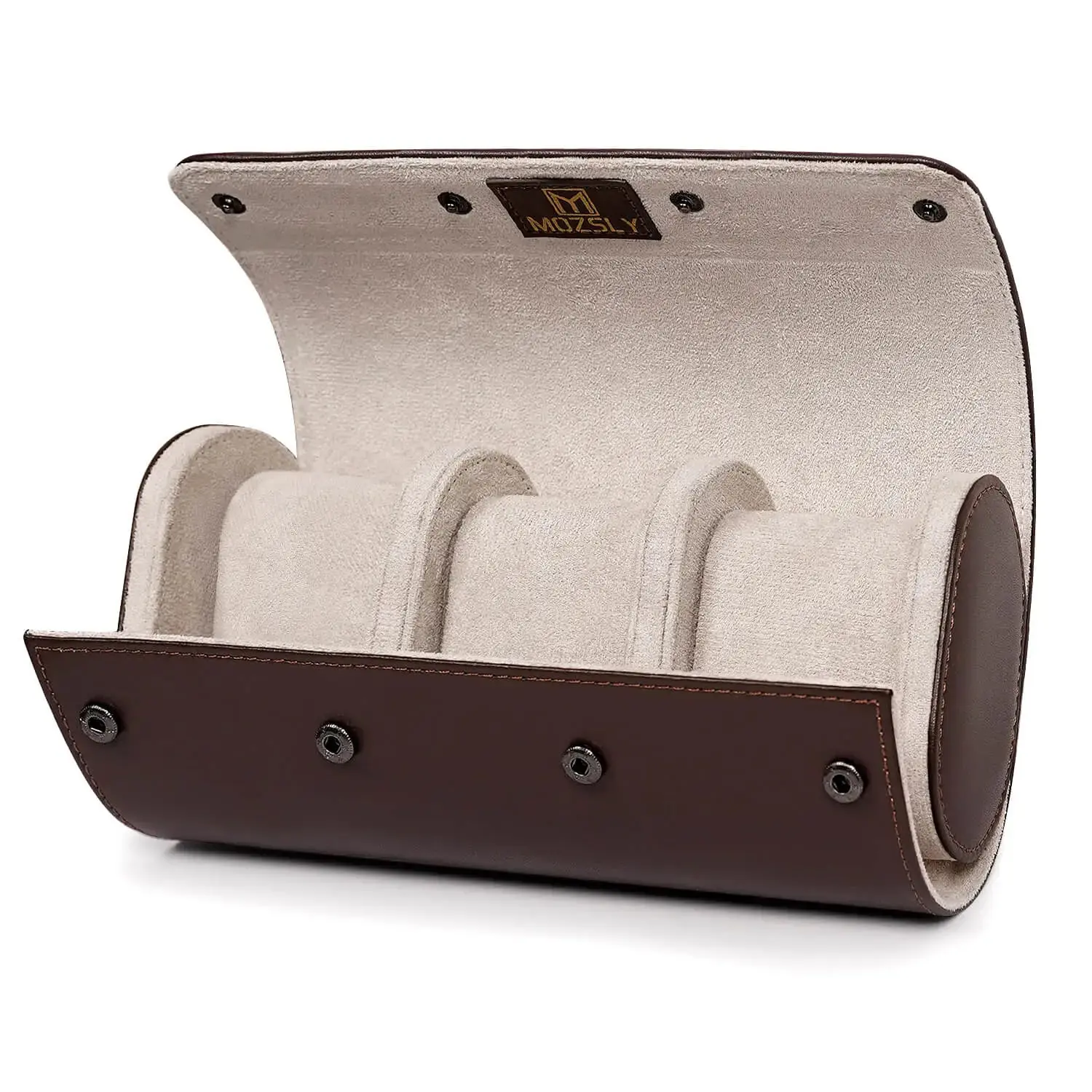 MOZSLY Watch Roll Travel Case 3 Slots - Brown Retro Prints - Image 3
