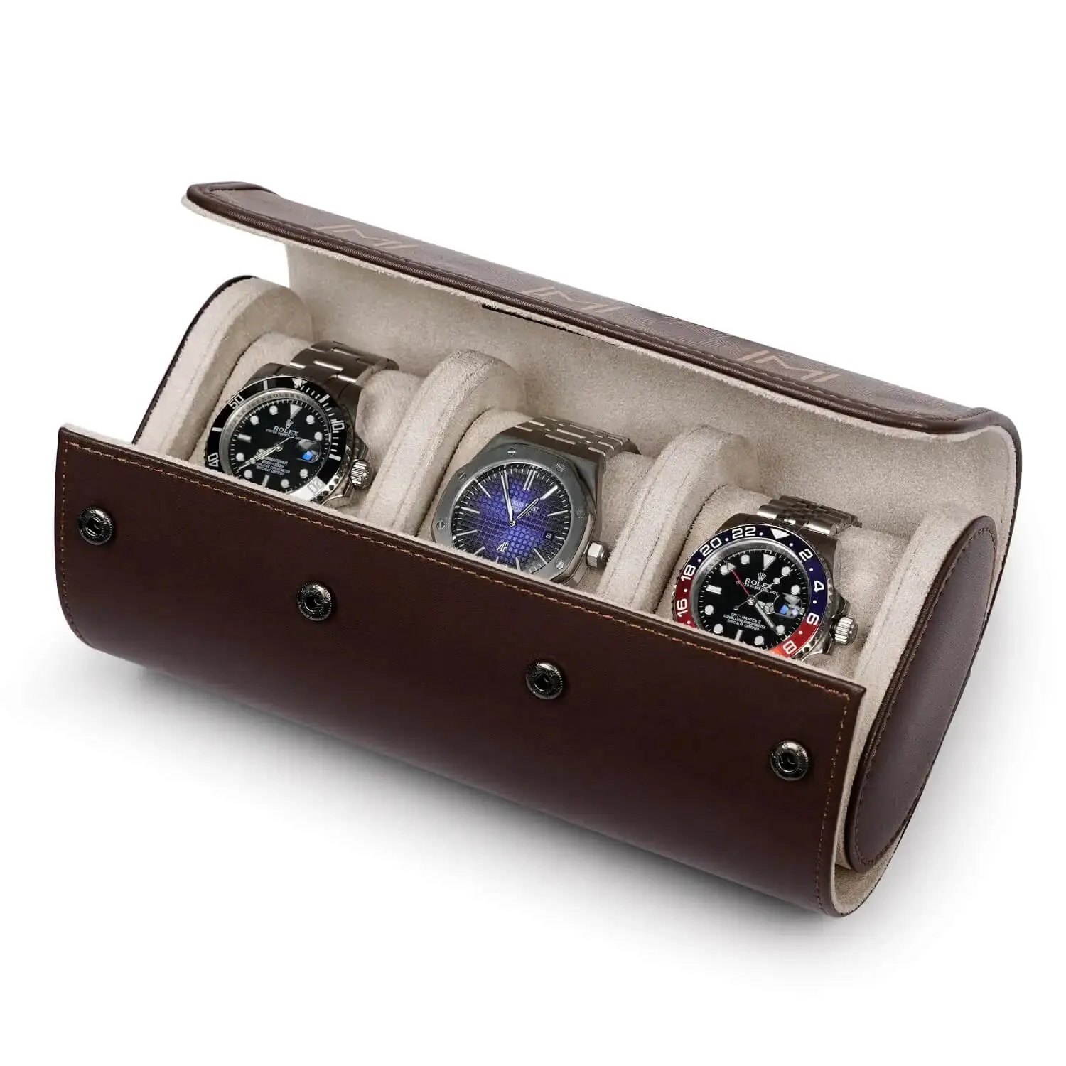 MOZSLY Watch Roll Travel Case 3 Slots - Brown Retro Prints - Image 6