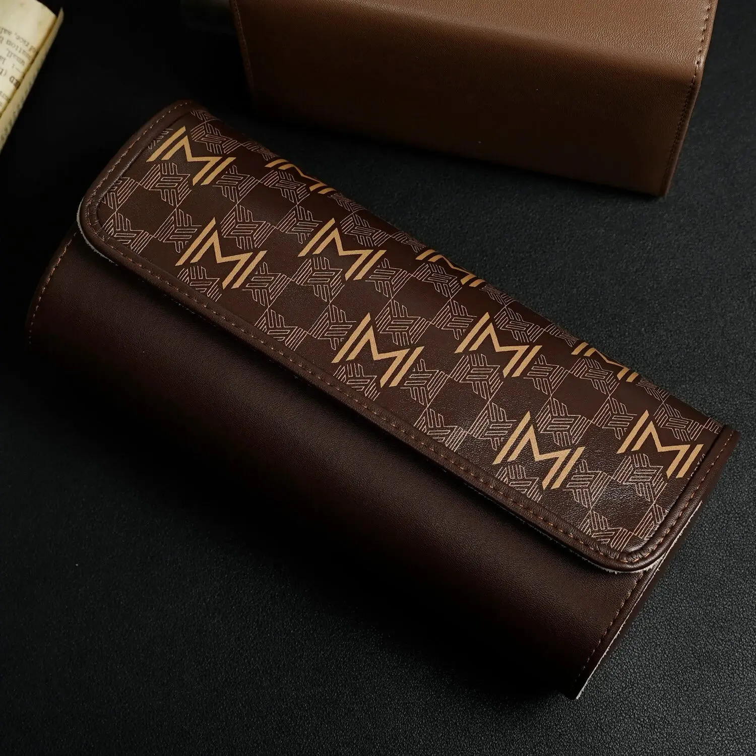 MOZSLY Watch Roll Travel Case 3 Slots - Brown Retro Prints - Image 7