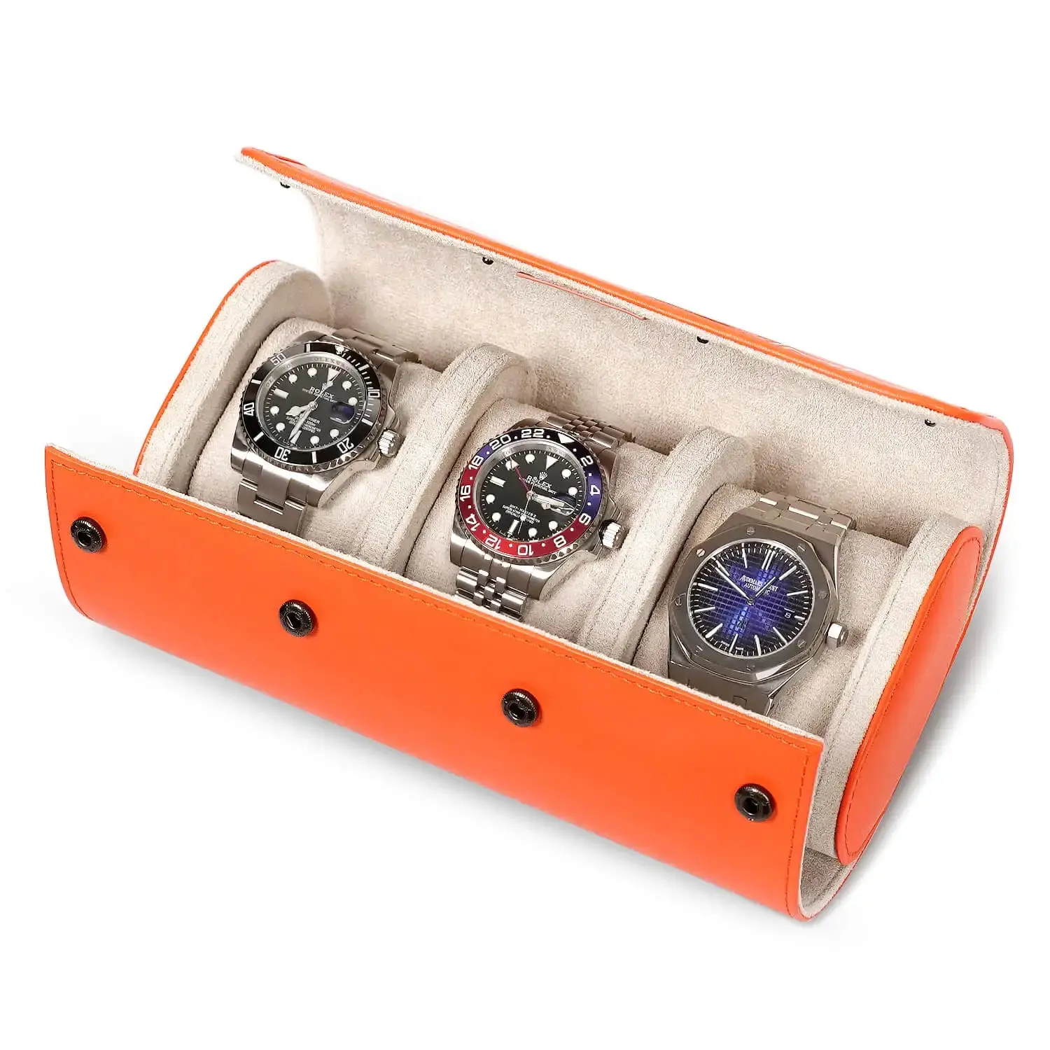 MOZSLY Watch Roll Travel Case 3 Slots - Orange Retro Prints - Image 6