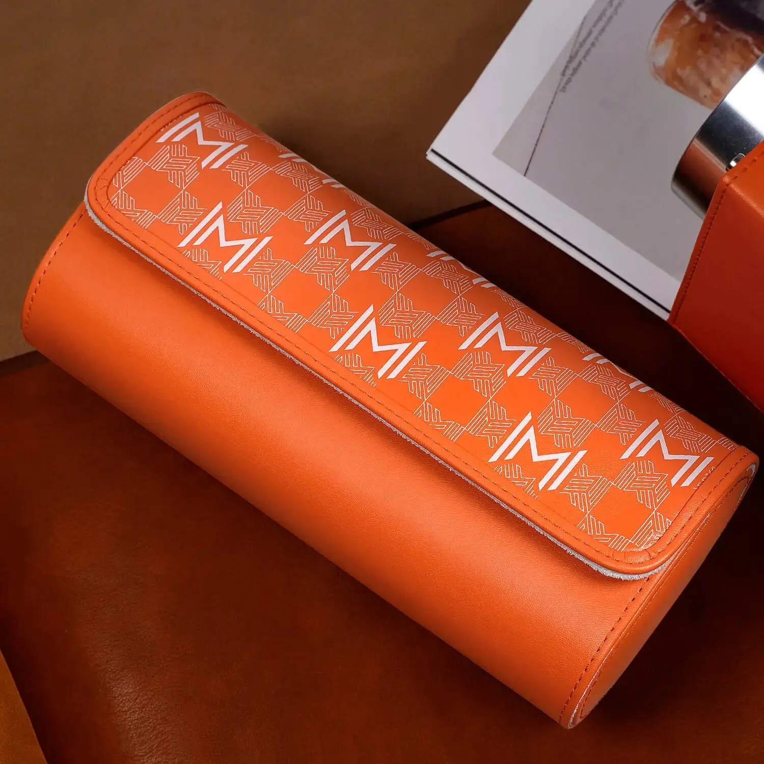 MOZSLY Watch Roll Travel Case 3 Slots - Orange Retro Prints - Image 7
