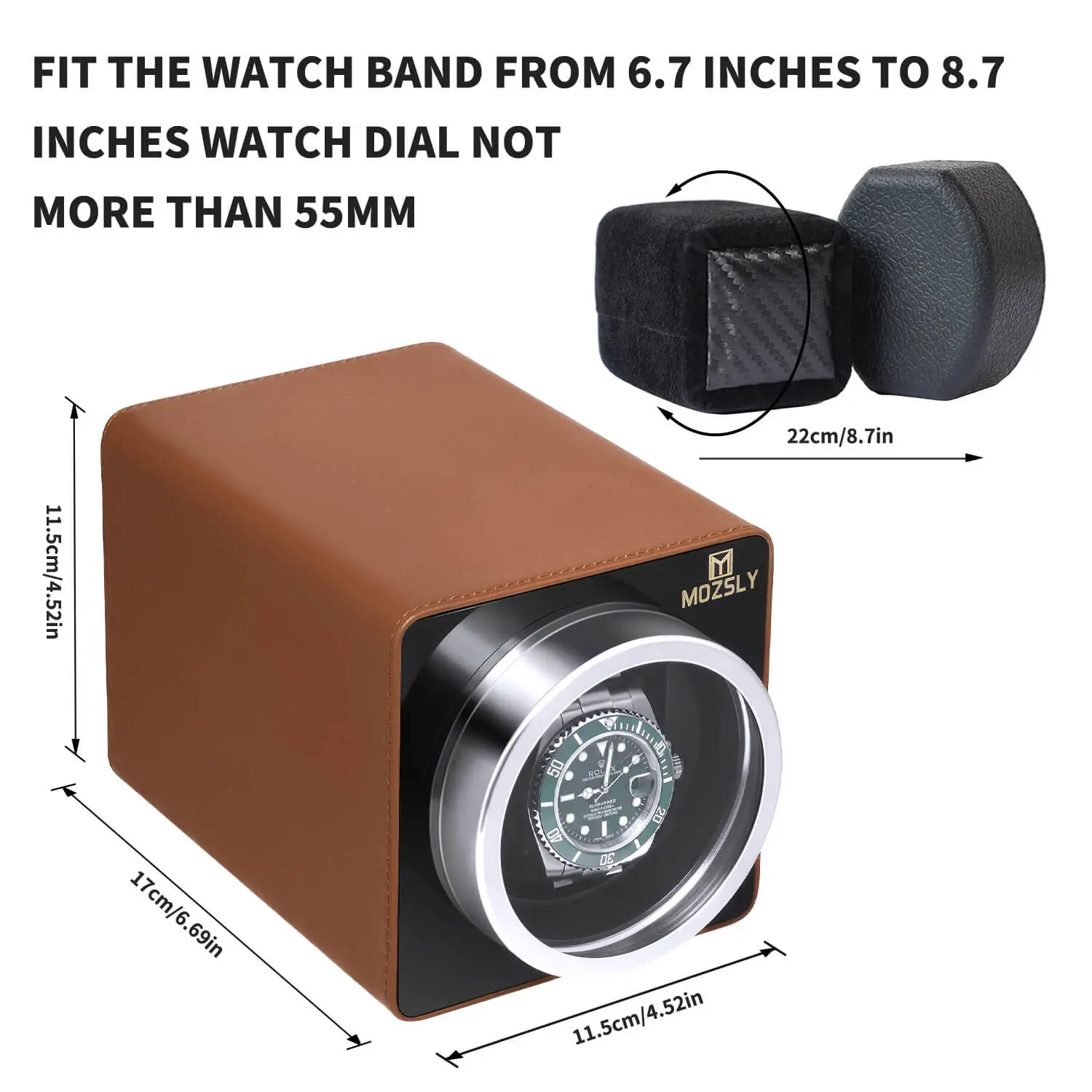 MOZSLY® Single Watch Winder - Brown Leather - Image 3