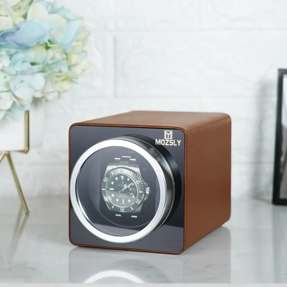 MOZSLY® Single Watch Winder - Brown Leather - Image 7
