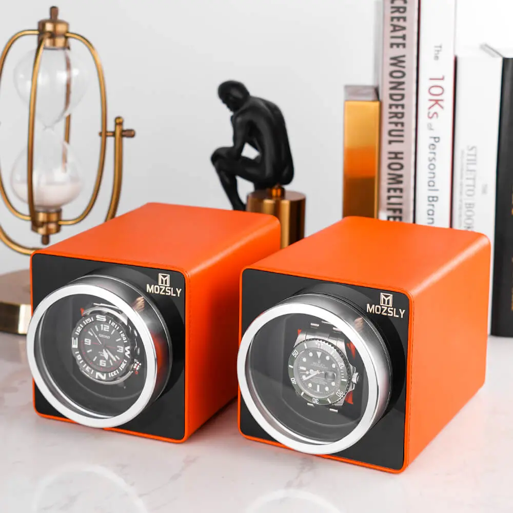 MOZSLY® Single Watch Winder - Orange Leather - Image 6