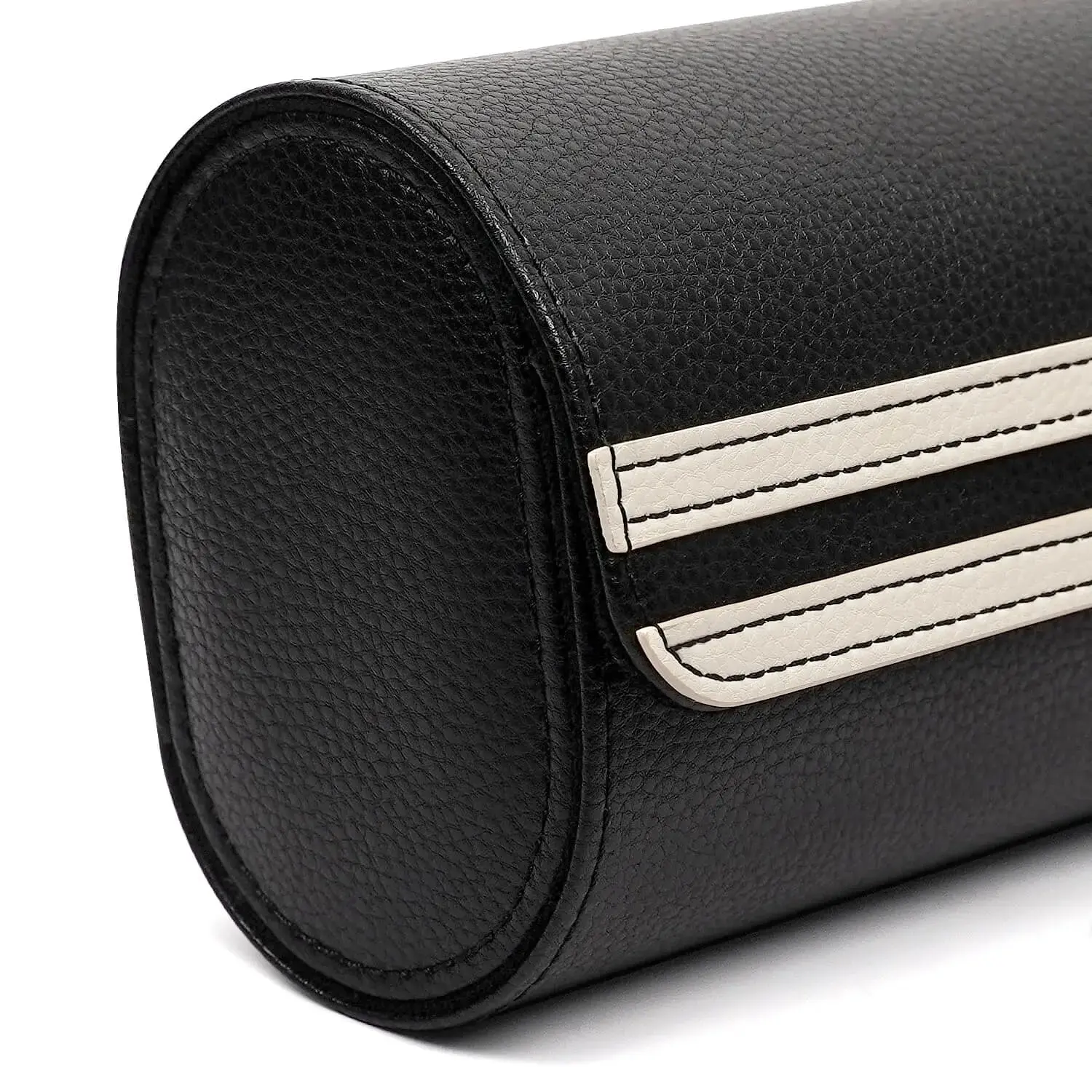 Watch Storage Organizer Roll Travel Case Vegan Leather-Black 3 Slots - Image 4