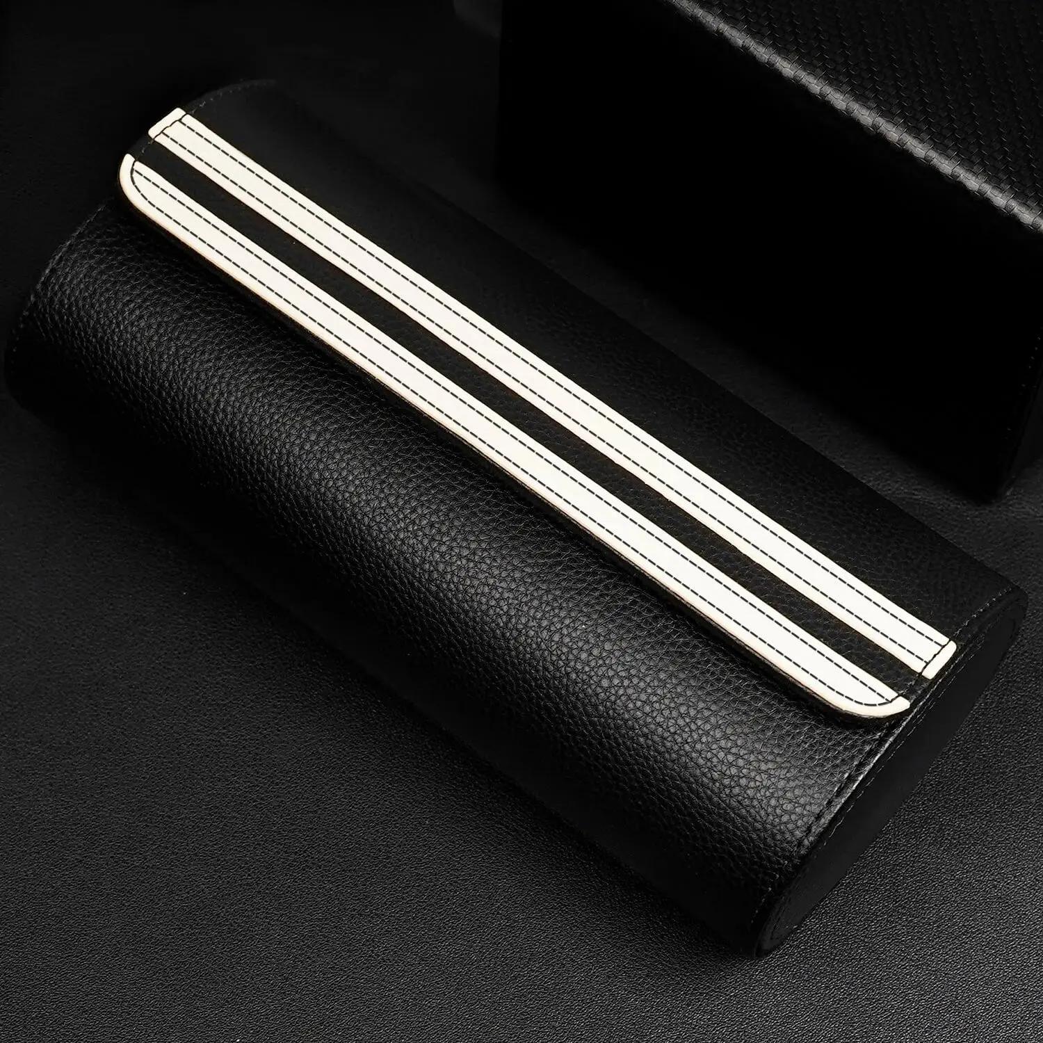 Watch Storage Organizer Roll Travel Case Vegan Leather-Black 3 Slots - Image 6