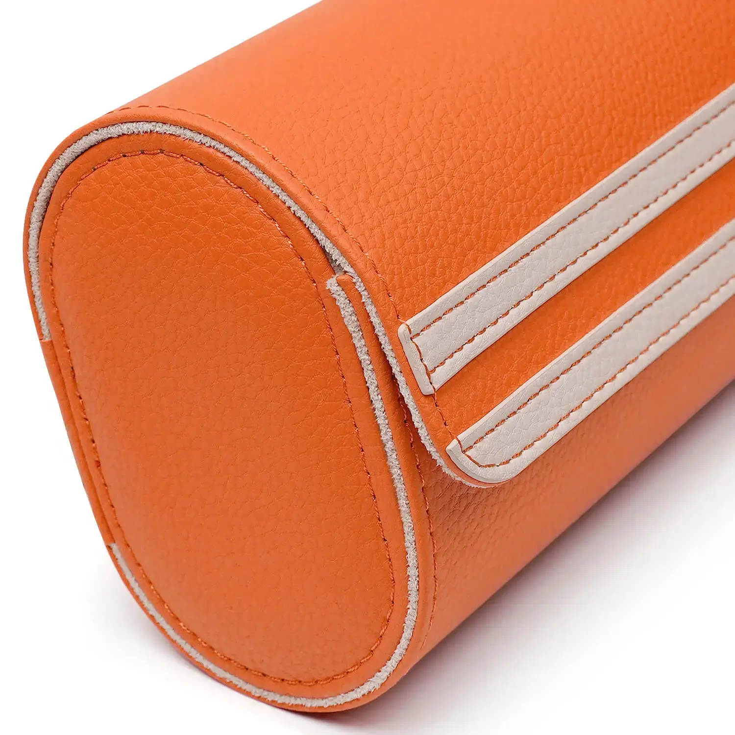 Watch Storage Organizer Roll Travel Case Vegan Leather-Orange 3 Slots - Image 4